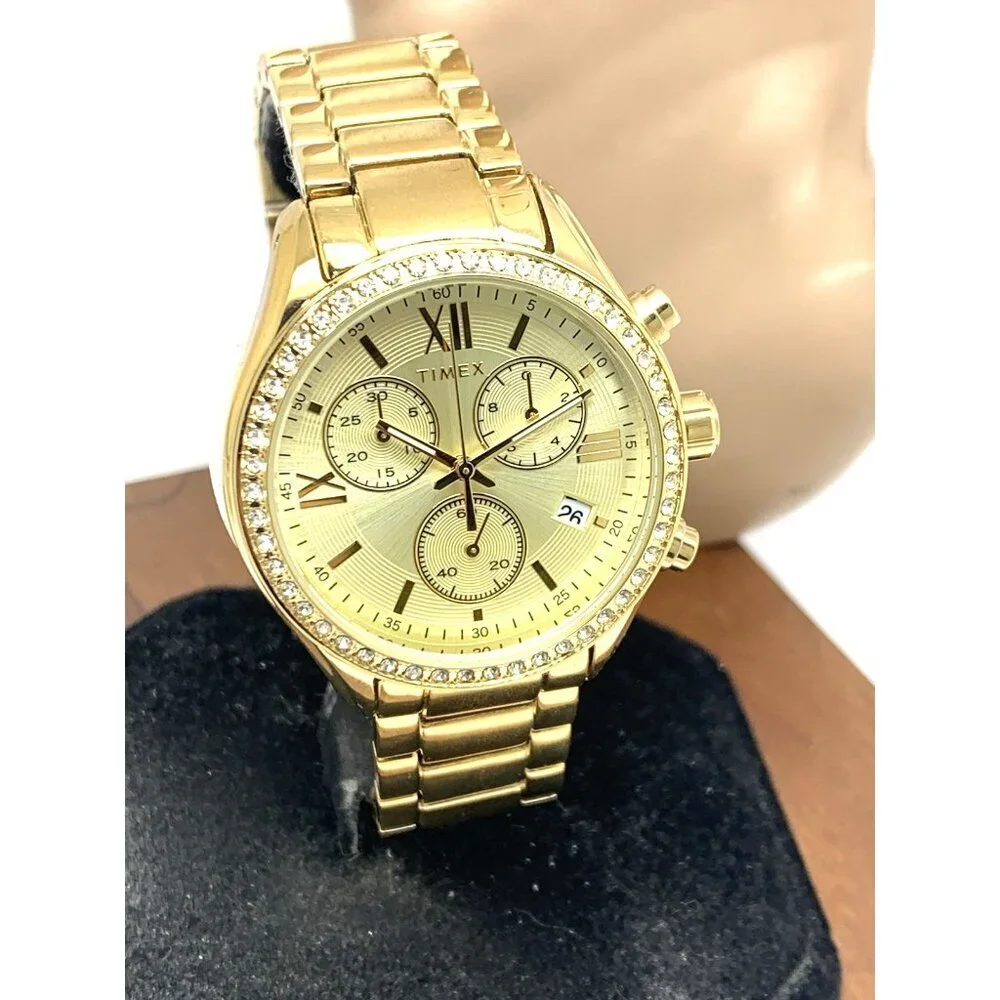 Timex Women's Watch TW2V57800 Quartz Chronograph Gold Dial Stainless Steel 38mm